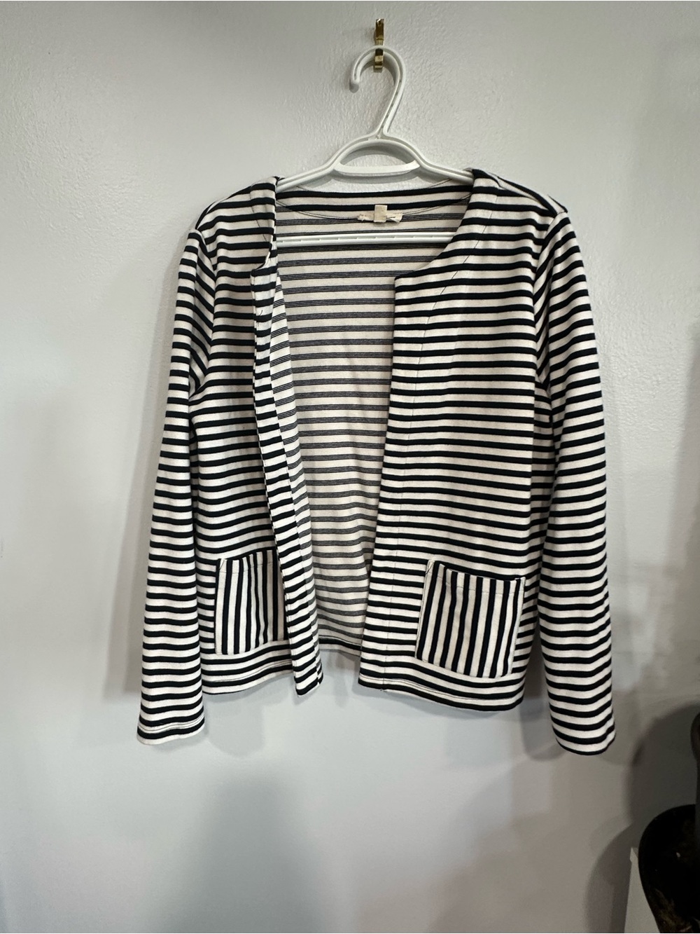 Jane and Delancey Black & White Striped Open-Front Cardigan